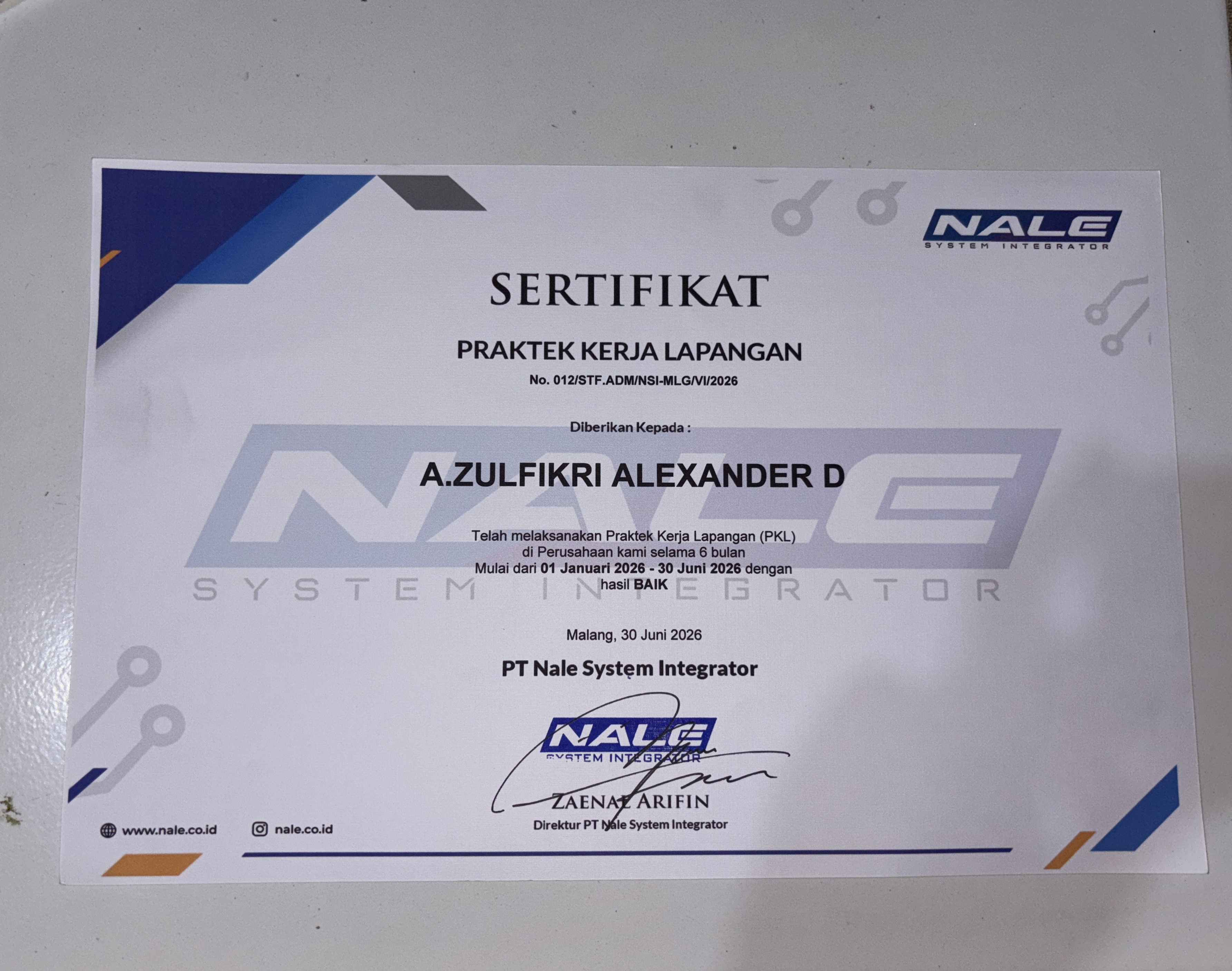Sertifikat PKL Nale